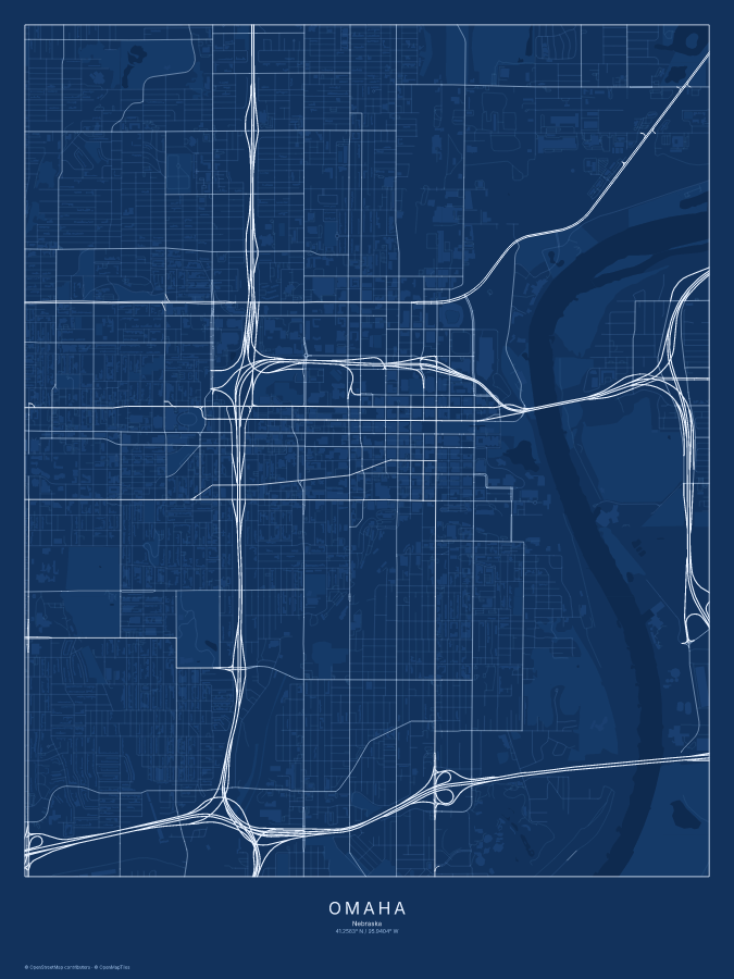 Omaha map poster, blueprint style