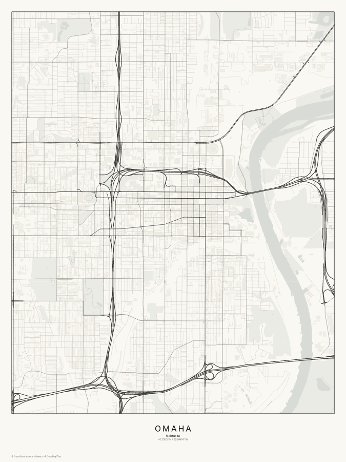 Omaha map poster, classic style