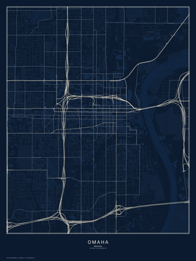 Omaha map poster, midnight style