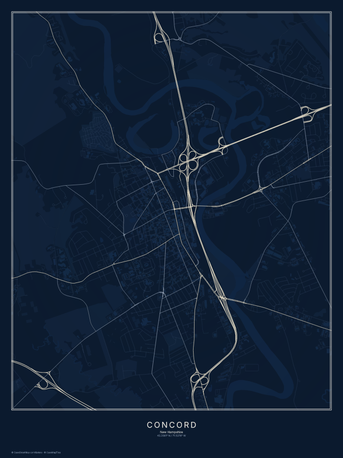 Concord map poster, midnight style