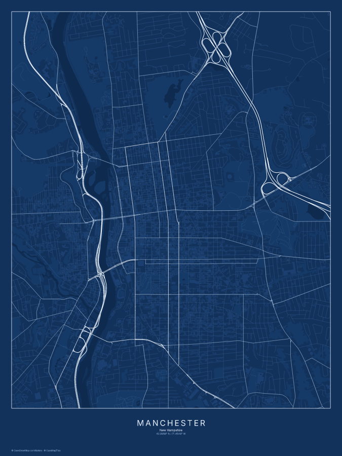 Manchester map poster, blueprint style