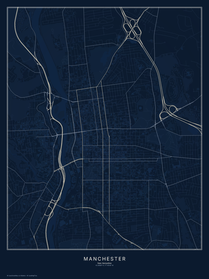 Manchester map poster, midnight style