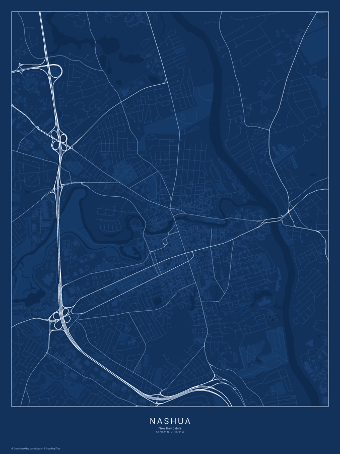 Nashua map poster, blueprint style