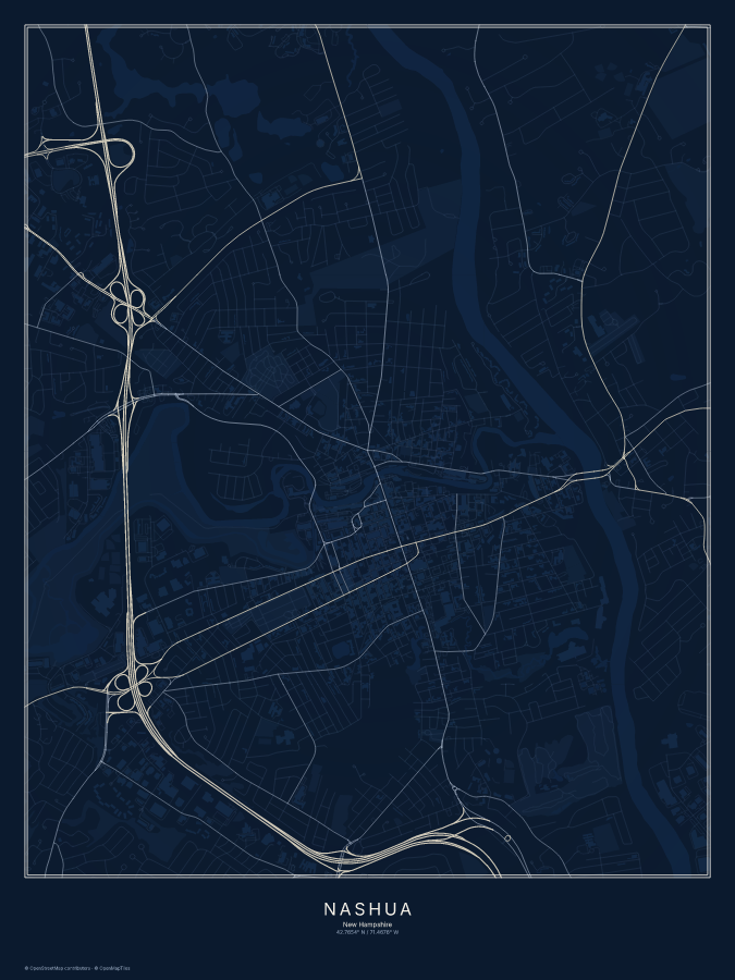 Nashua map poster, midnight style