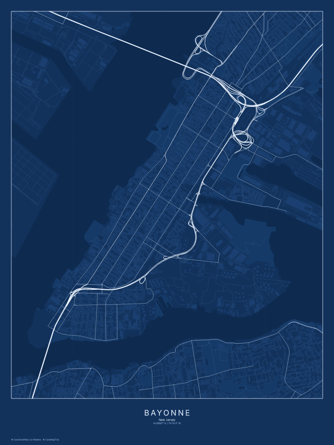 Bayonne map poster, blueprint style