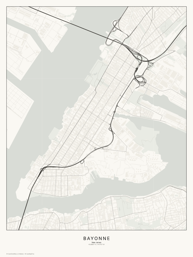 Bayonne map poster, classic style