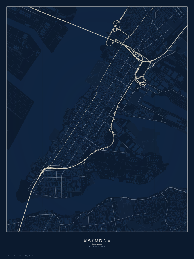 Bayonne map poster, midnight style