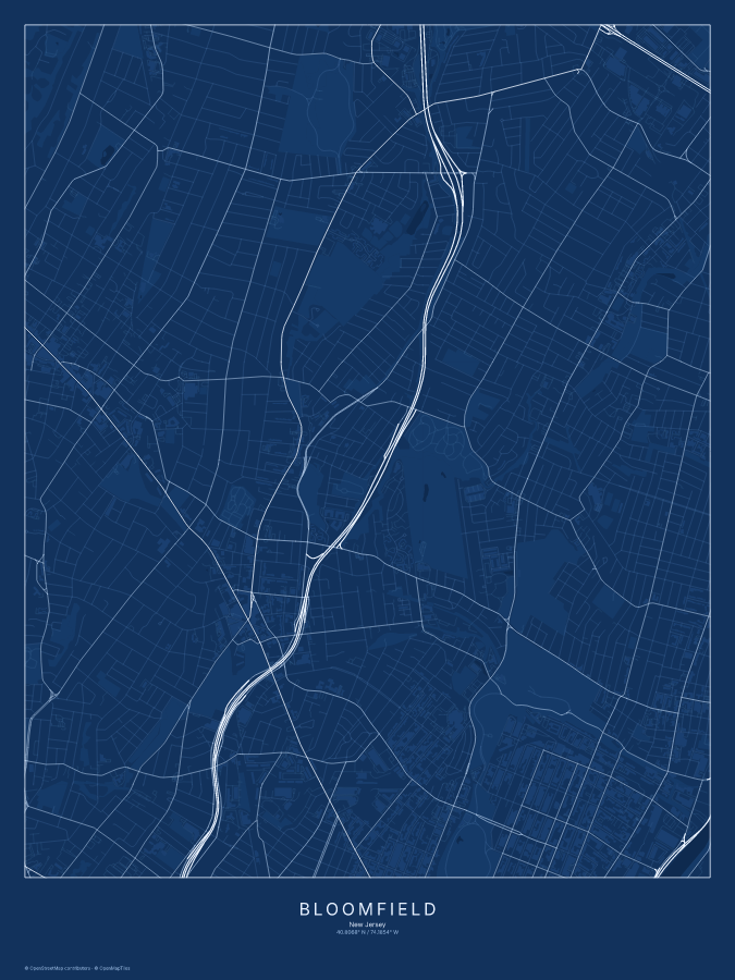 Bloomfield map poster, blueprint style
