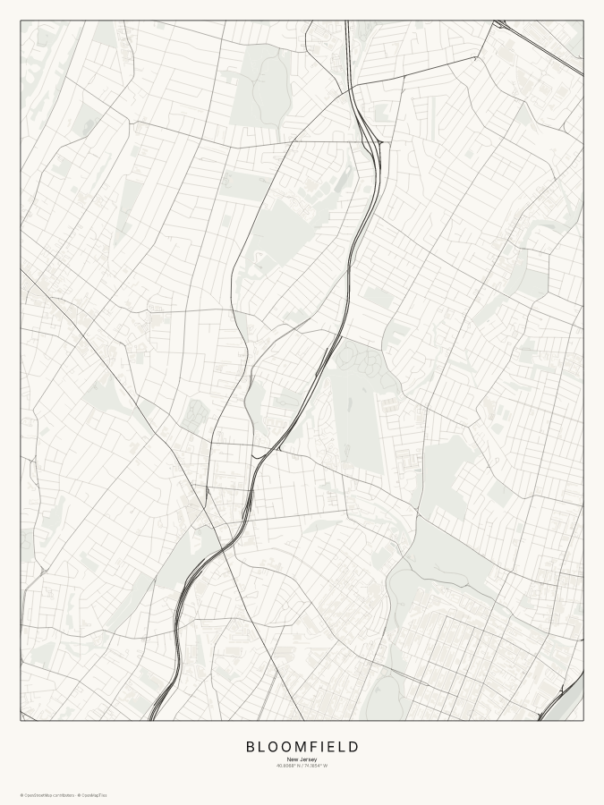 Bloomfield map poster, classic style