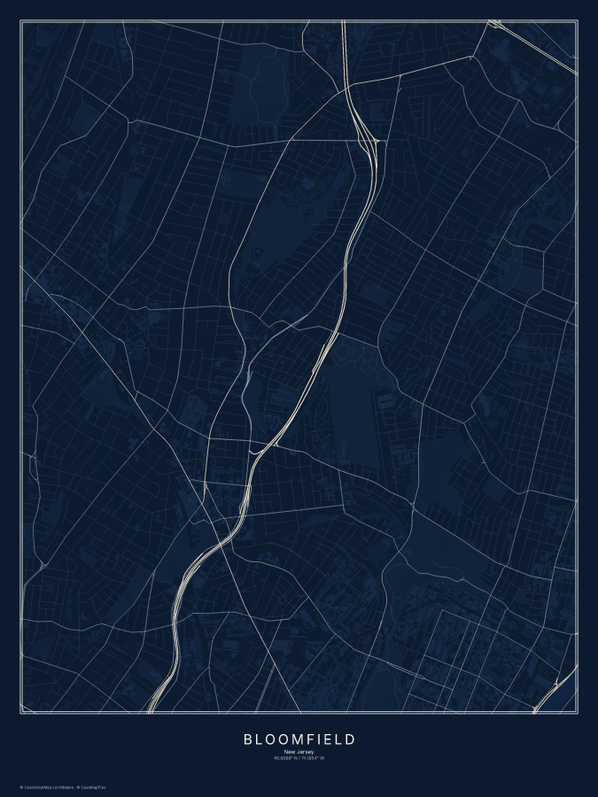 Bloomfield map poster, midnight style