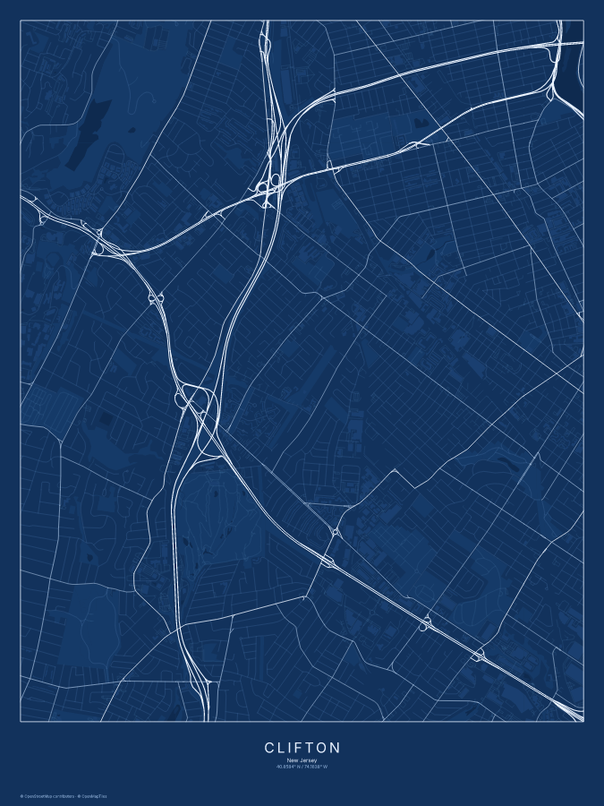 Clifton map poster, blueprint style