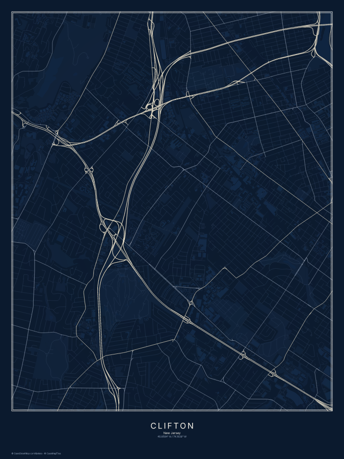 Clifton map poster, midnight style