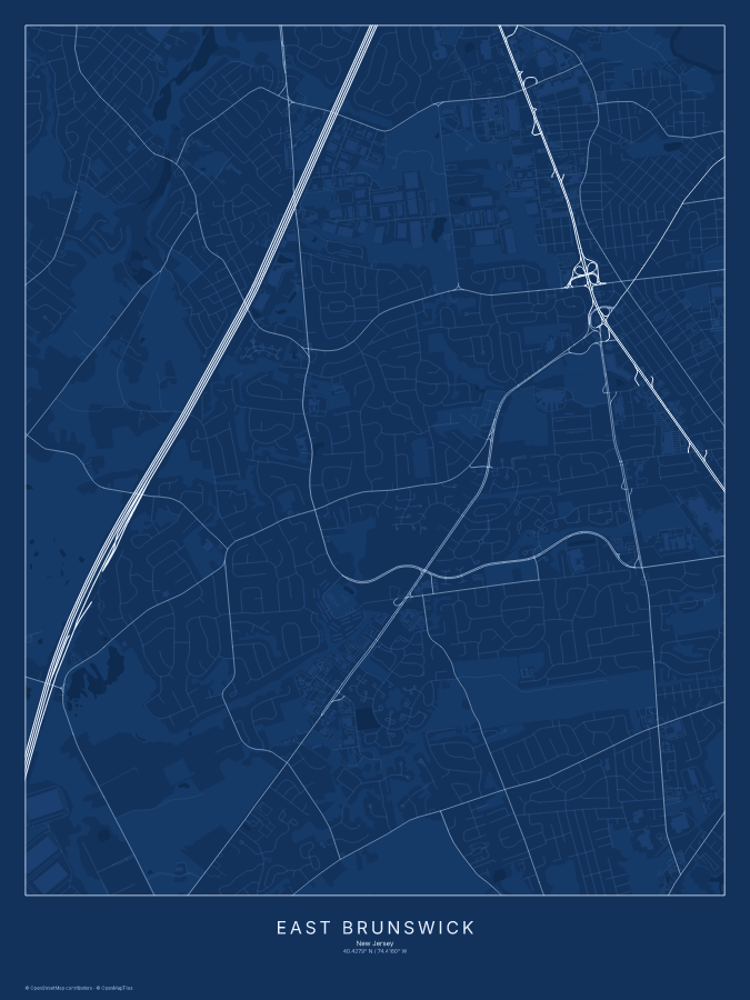 East Brunswick map poster, blueprint style