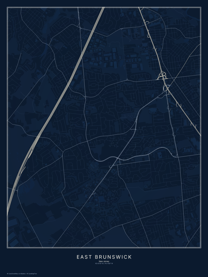 East Brunswick map poster, midnight style