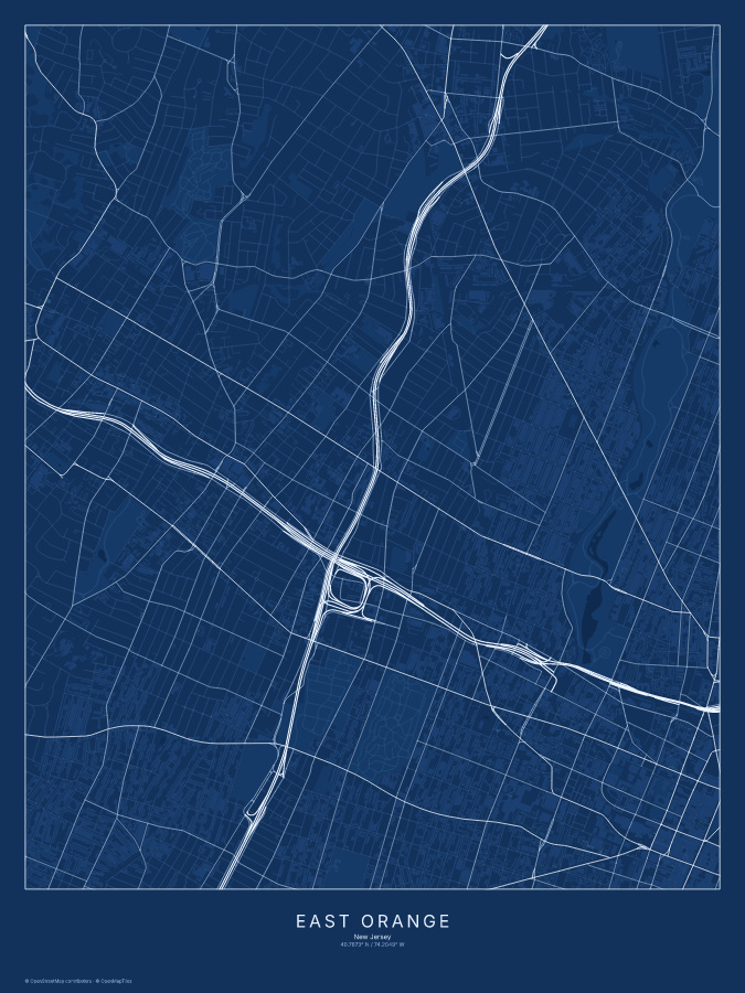 East Orange map poster, blueprint style