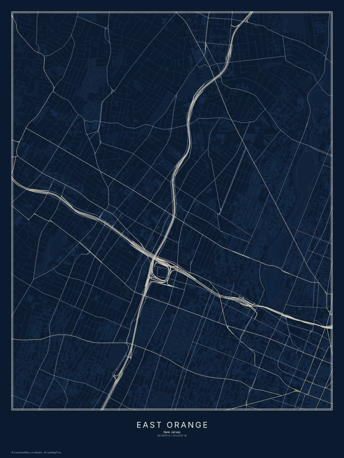 East Orange map poster, midnight style