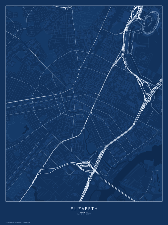 Elizabeth map poster, blueprint style