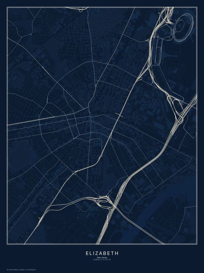 Elizabeth map poster, midnight style