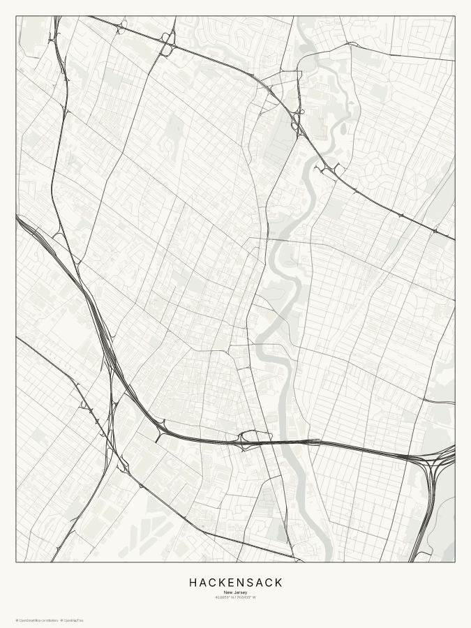 Hackensack map poster, classic style