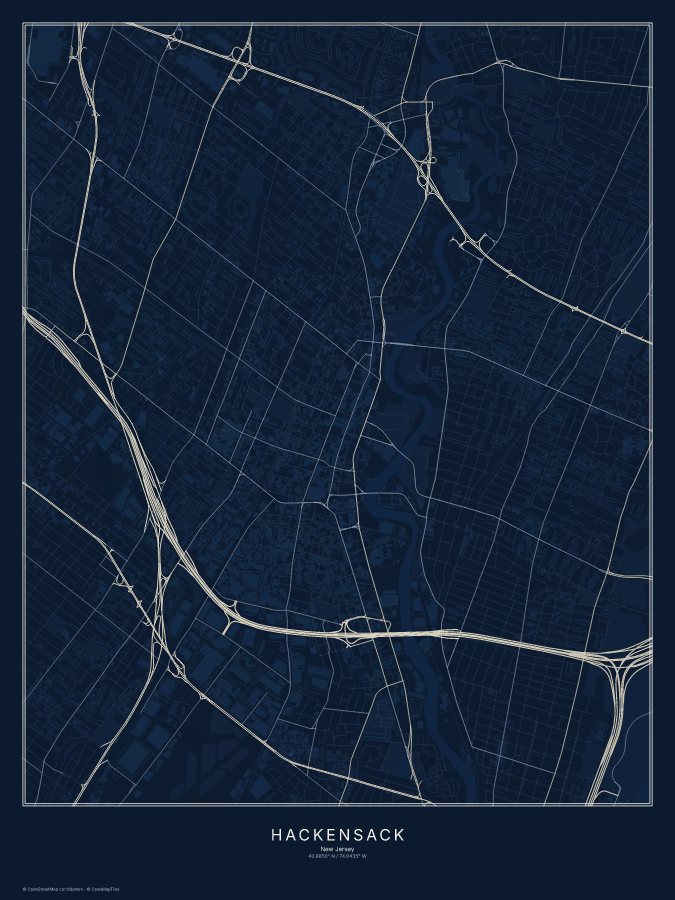 Hackensack map poster, midnight style