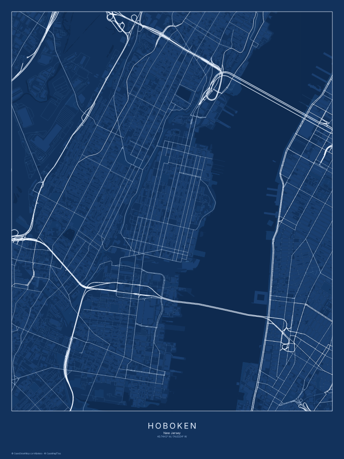 Hoboken map poster, blueprint style