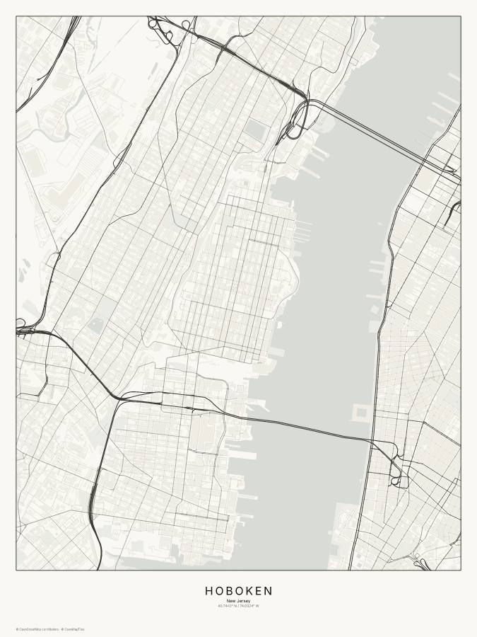 Hoboken map poster, classic style