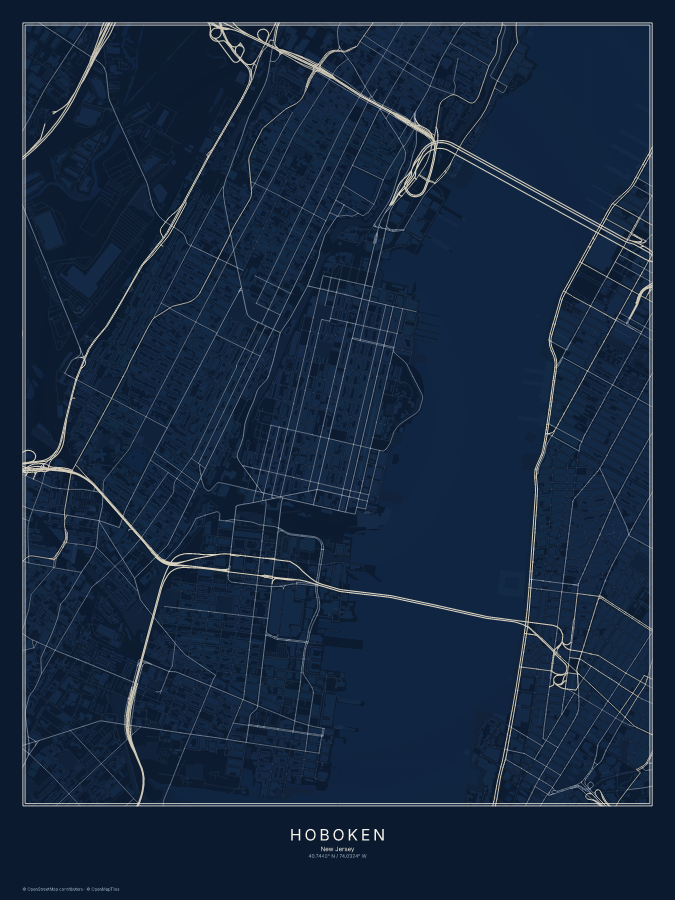 Hoboken map poster, midnight style