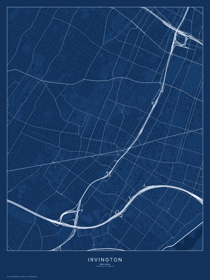 Irvington map poster, blueprint style