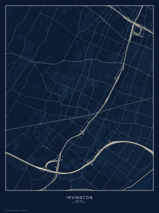 Irvington map poster, midnight style