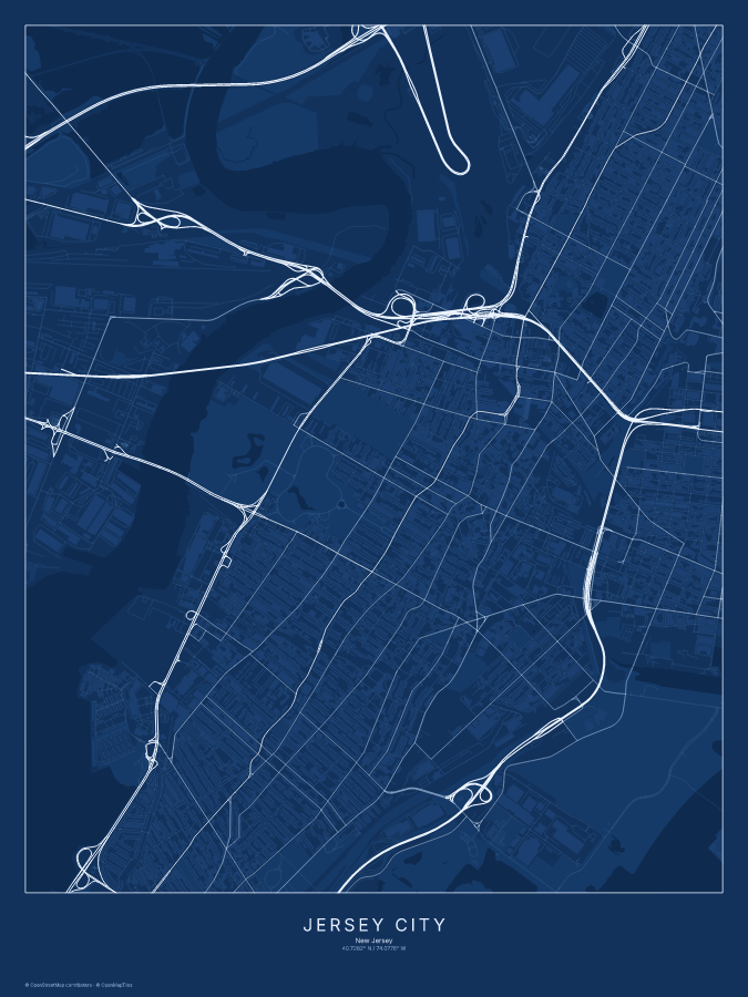 Jersey City map poster, blueprint style