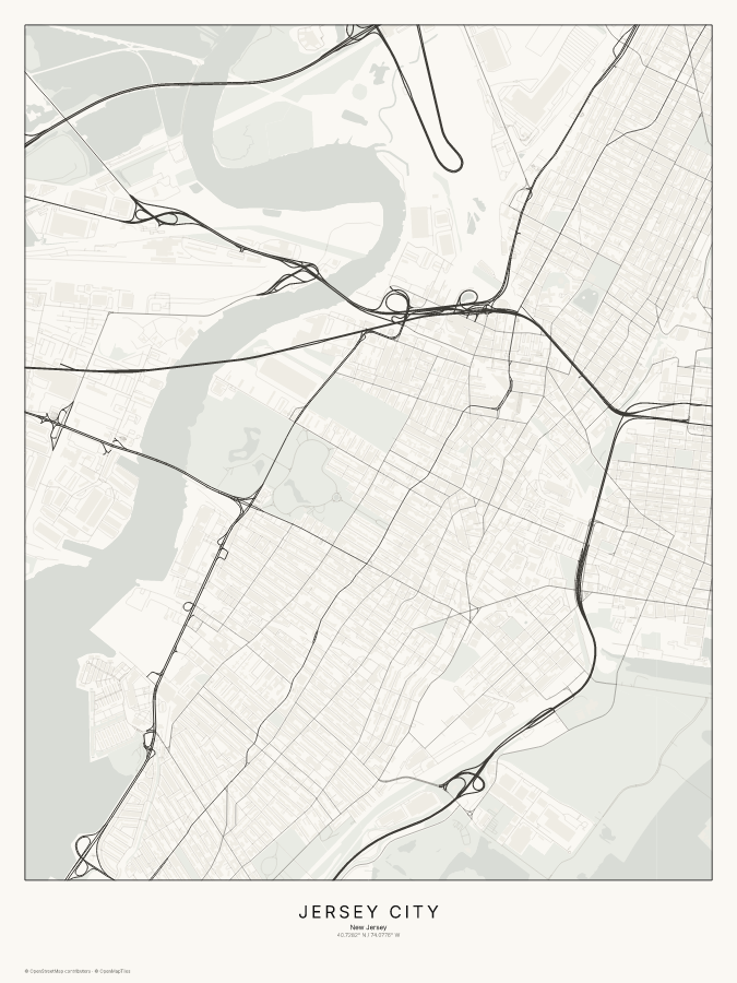Jersey City map poster, classic style