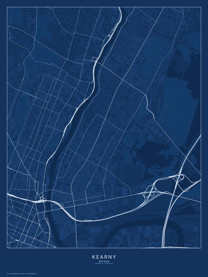 Kearny map poster, blueprint style