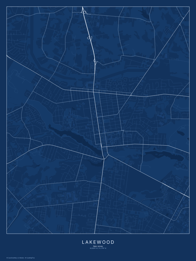 Lakewood map poster, blueprint style