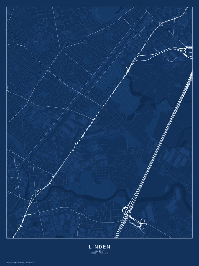 Linden map poster, blueprint style