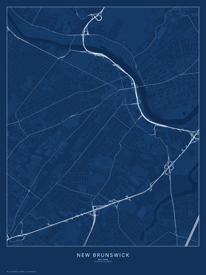 New Brunswick map poster, blueprint style