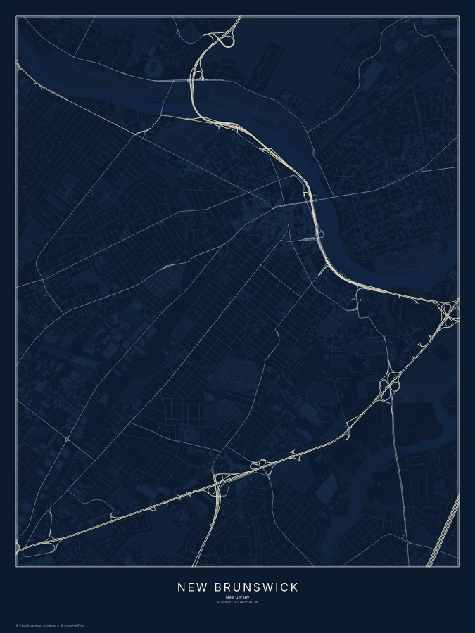 New Brunswick map poster, midnight style