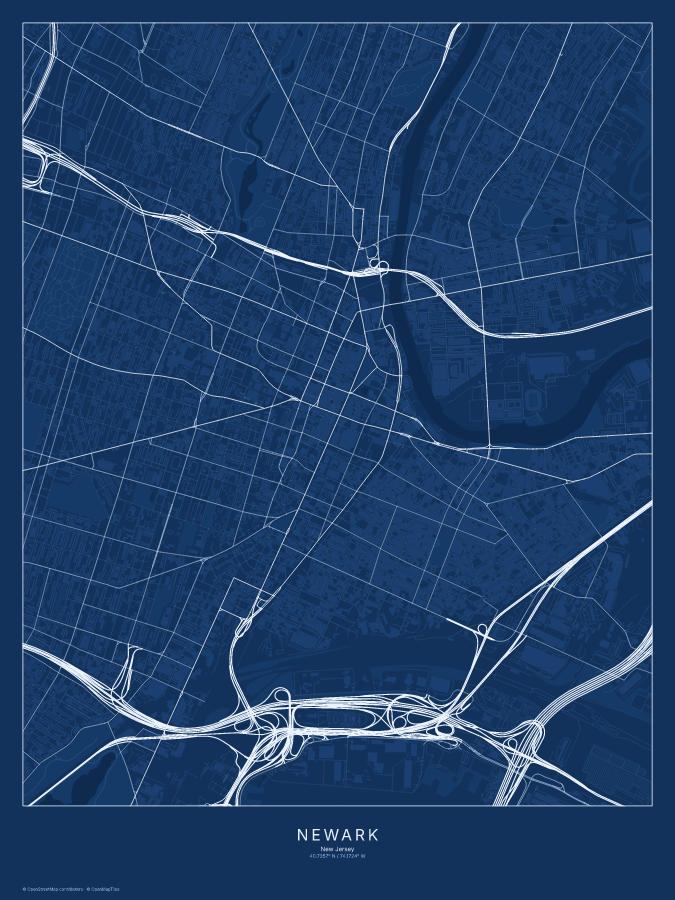 Newark map poster, blueprint style