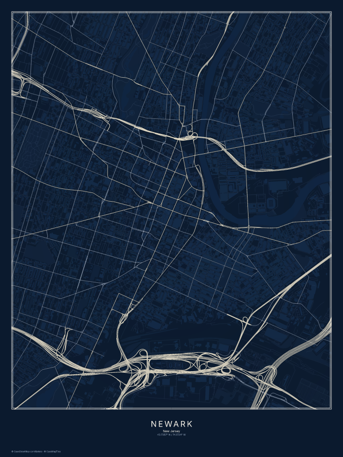 Newark map poster, midnight style