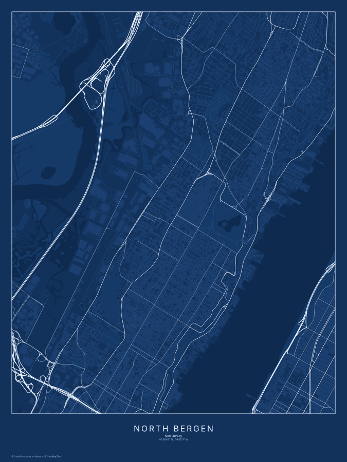 North Bergen map poster, blueprint style