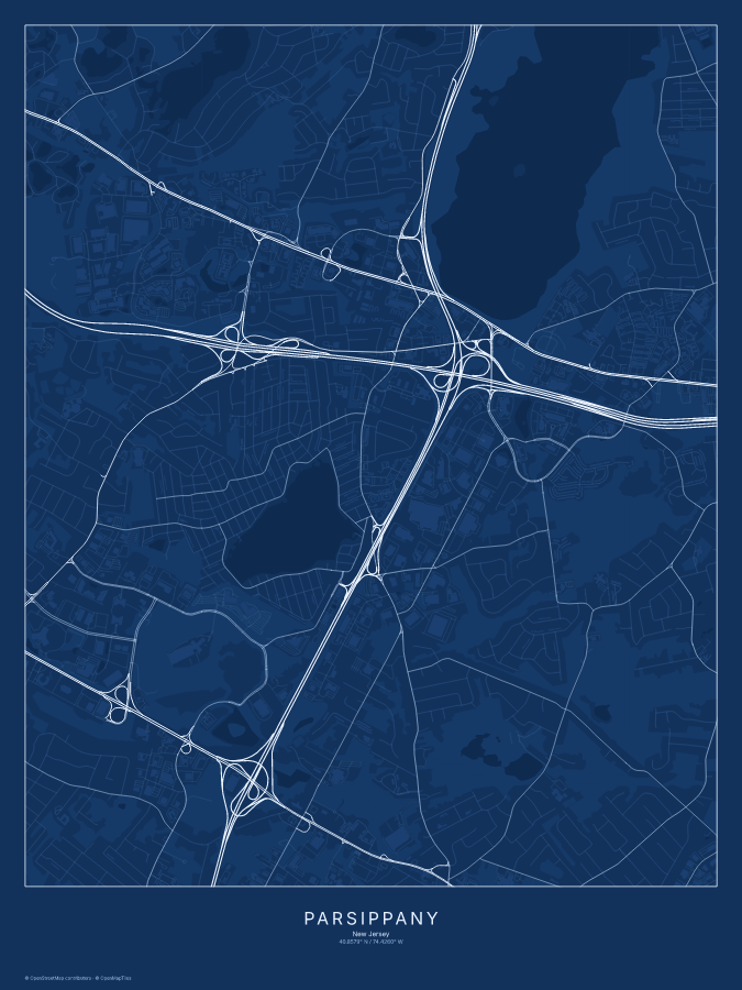 Parsippany map poster, blueprint style