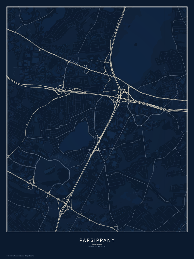 Parsippany map poster, midnight style