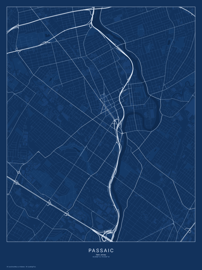 Passaic map poster, blueprint style