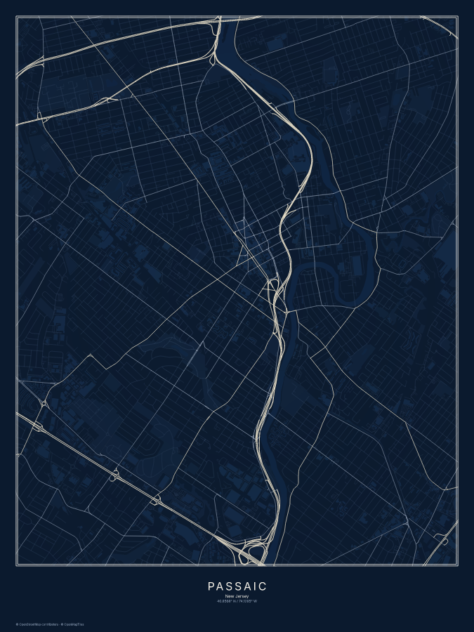 Passaic map poster, midnight style