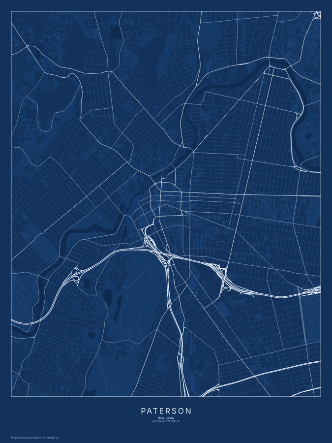 Paterson map poster, blueprint style