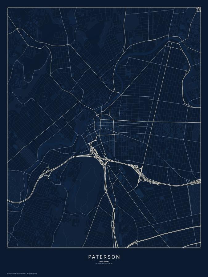 Paterson map poster, midnight style