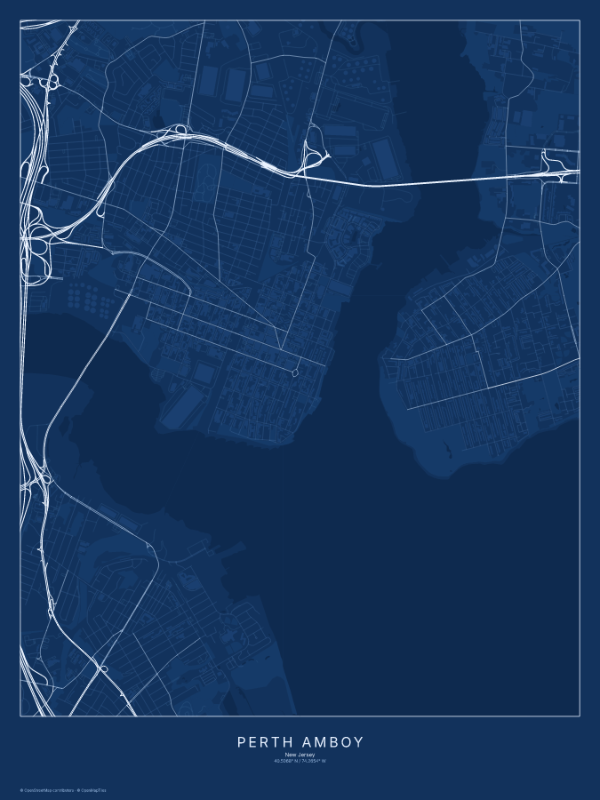 Perth Amboy map poster, blueprint style
