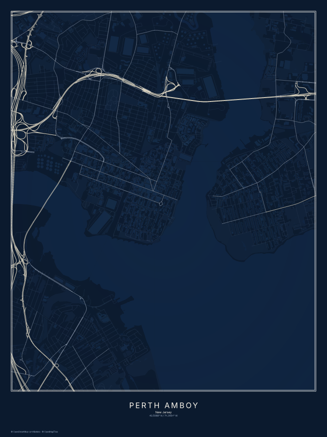 Perth Amboy map poster, midnight style