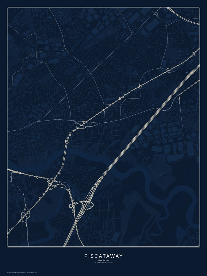 Piscataway map poster, midnight style