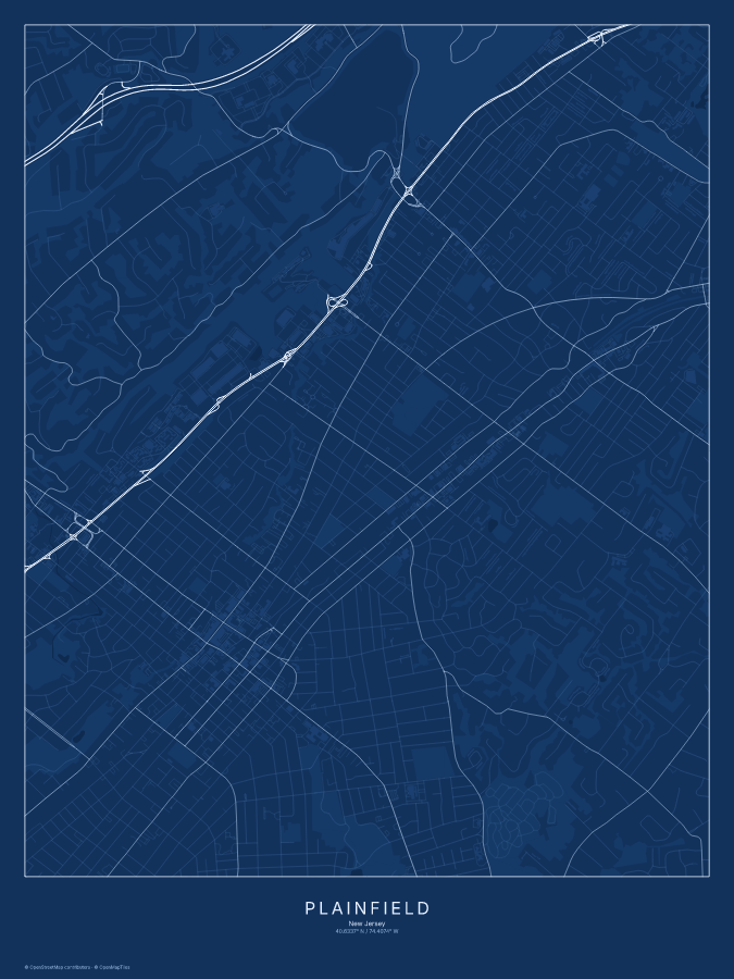 Plainfield map poster, blueprint style