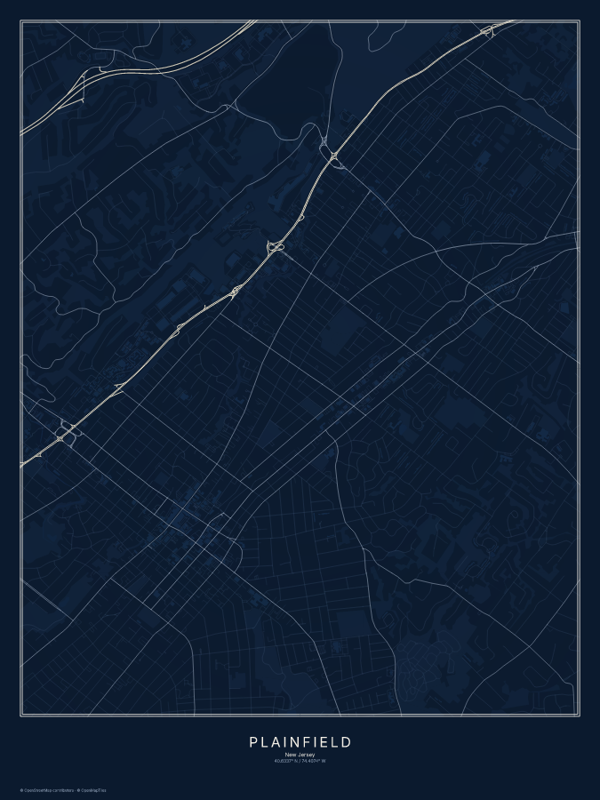 Plainfield map poster, midnight style